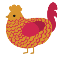 A orange and crimson chicken with a lace pattern