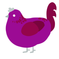 A plum and maroon chicken with a neck-speckle pattern