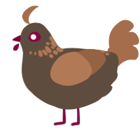 A bark and brown chicken with a neck-speckle pattern