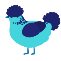 A aqua and navy chicken with a neck-speckle pattern