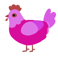 A fuchsia and orchid chicken with a head pattern