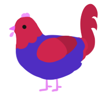 Mario, a indigo and crimson chicken with a head pattern