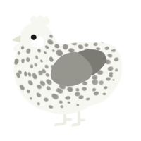 A white and ash chicken with a speckle pattern
