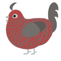 A red and grey chicken with a lace pattern
