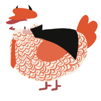 A cream and vermilion chicken with a double-lace pattern