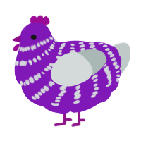 A violet and silver chicken with a bar pattern