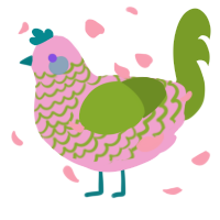 A pink and chartreuse chicken with a lace pattern