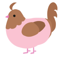 A rose and brown chicken with a head pattern