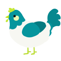 A white and teal chicken with a head pattern