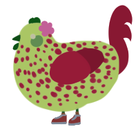 A apple and crimson chicken with a speckle pattern