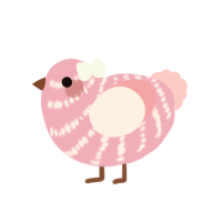 A pink and rose chicken with a bar pattern