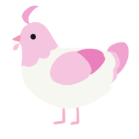 A white and pink chicken with a head pattern
