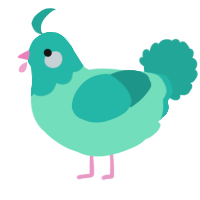 A mint and turquoise chicken with a head pattern