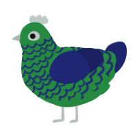 A viridian and navy chicken with a lace pattern