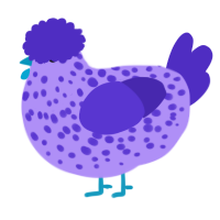 A lilac and indigo chicken with a speckle pattern