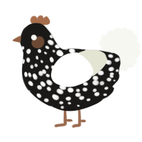 A sable and white chicken with a speckle pattern