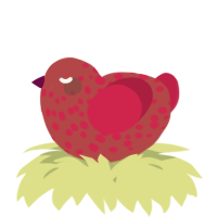 A red and crimson chicken with a speckle pattern