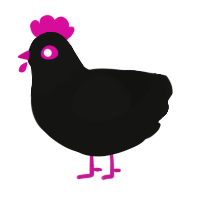 A black chicken with a head pattern