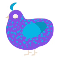 A blurple and cerulean chicken with a speckle pattern