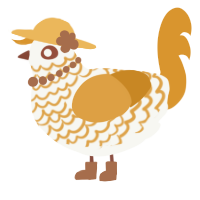 A white and orange chicken with a lace pattern