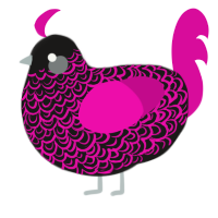 A sable and fuchsia chicken with a double-lace pattern