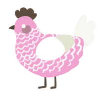 A pink and white chicken with a lace pattern