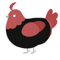 A black and red chicken with a head pattern