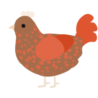 A brown and vermilion chicken with a speckle pattern