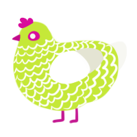 A lime and white chicken with a lace pattern