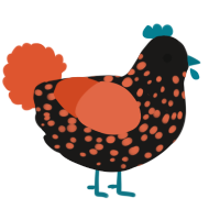 A sable and vermilion chicken with a speckle pattern