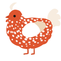 A vermilion and cream chicken with a speckle pattern