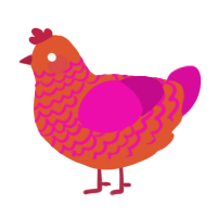 A vermilion and fuchsia chicken with a lace pattern