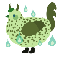 A gluppy and olive chicken with a speckle pattern