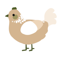 A beige and cream chicken with a neck-speckle pattern