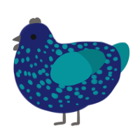 A navy and teal chicken with a speckle pattern