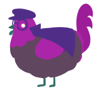 A overcast and amethyst chicken with a head pattern