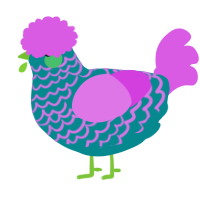 A teal and orchid chicken with a lace pattern