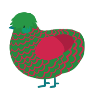 A viridian and crimson chicken with a lace pattern