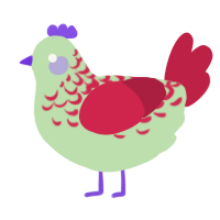 A gluppy and crimson chicken with a half-lace pattern