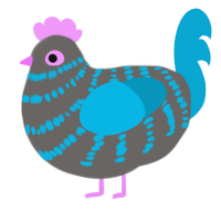 A grey and cerulean chicken with a bar pattern