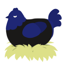 A sable and navy chicken with a head pattern