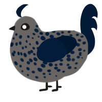 A grey and tumblr chicken with a speckle pattern