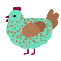 A mint and brown chicken with a speckle pattern