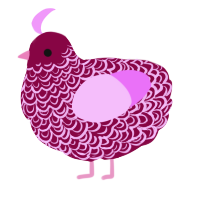 A maroon and lavender chicken with a double-lace pattern