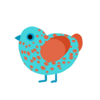 Misprint, a aqua and vermilion chicken with a speckle pattern