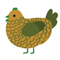 A gold and olive chicken with a lace pattern