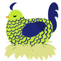 A lime and navy chicken with a lace pattern