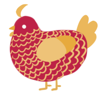 A crimson and honey chicken with a lace pattern