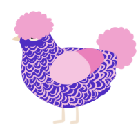 A indigo and pink chicken with a double-lace pattern