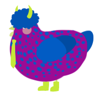 A plum and ultramarine chicken with a speckle pattern